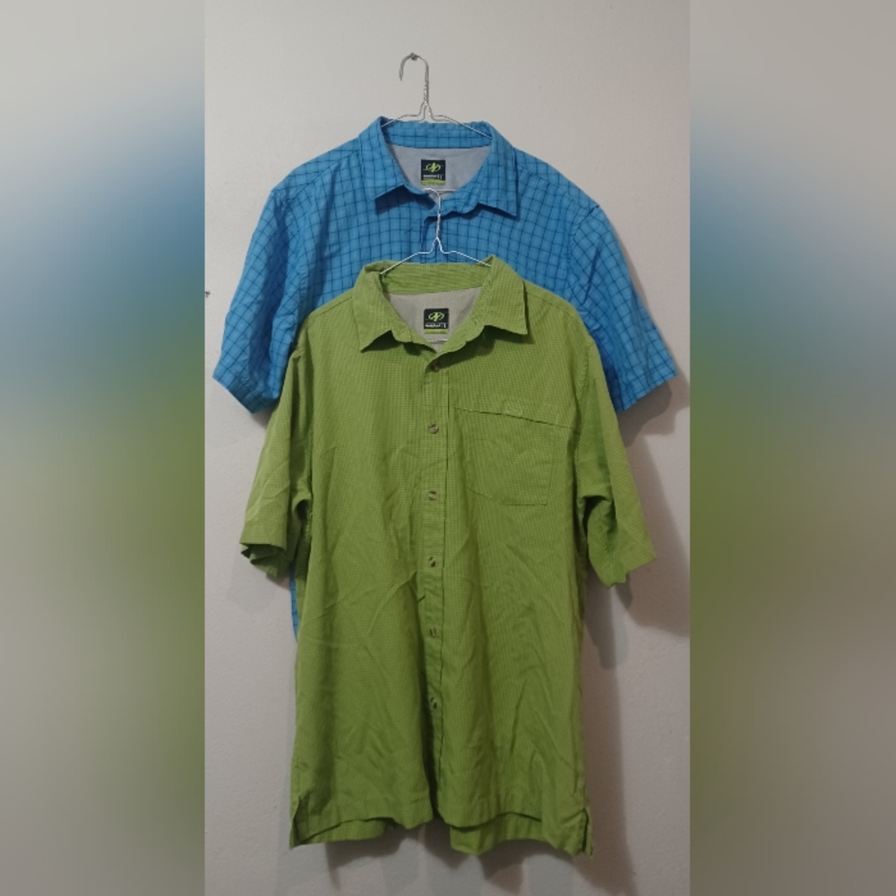 Lot of 2 Nordic Track Shirts Men's Large Vented Plaid Short Sleeve Rayon Blend